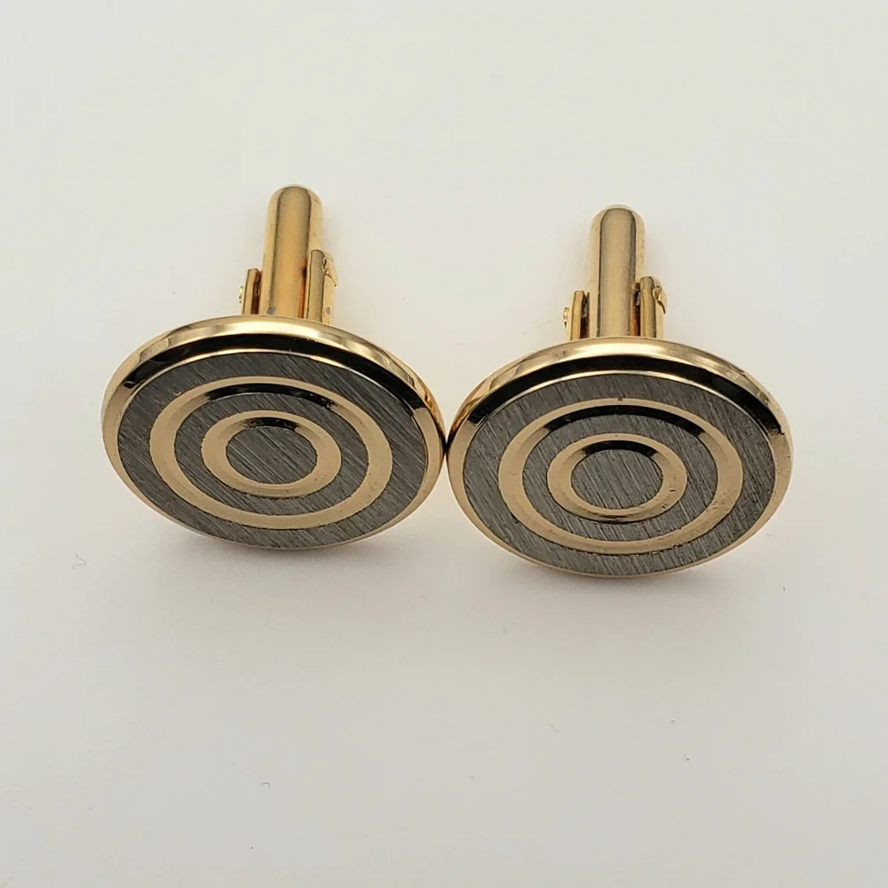 Mens Silver and Gold Bullseye Round Cuff Links